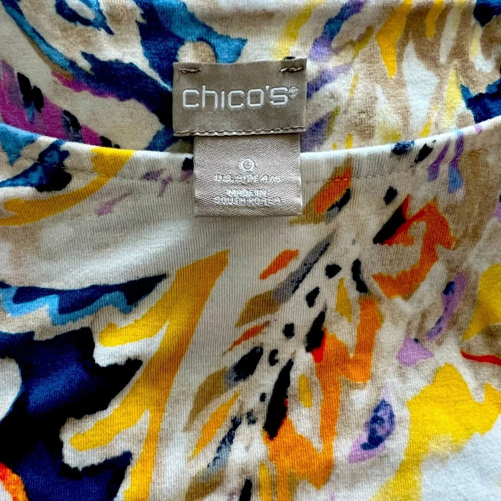 CHICOS FLORAL TWIST SLEEVE STRETCH JERSEY KNIT DRESS SZ 6 - Picture 9 of 10